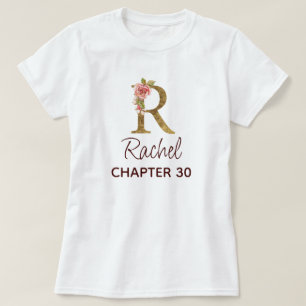 Letter R Gold Monogram Blush Pink Roses Birthday T-Shirt