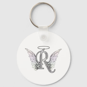 Letter R Initial Monogram with Angel Wings & Halo Keychain