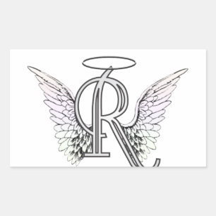 Letter R Initial Monogram with Angel Wings & Halo Sticker