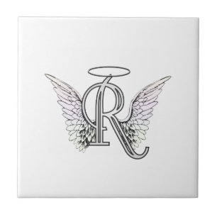 Letter R Initial Monogram with Angel Wings & Halo Tile
