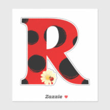 Letter R Ladybug Print with Ladybug and Flower