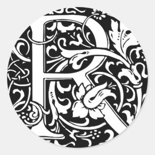 Letter R Medieval Monogram Art Nouveau Classic Round Sticker