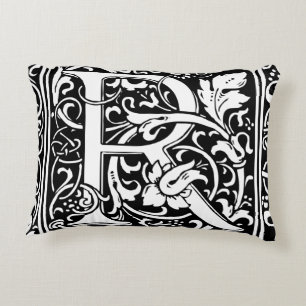 Letter R Medieval Monogram Art Nouveau Decorative Pillow