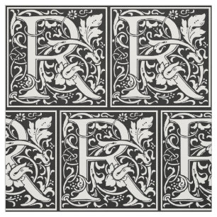 Letter R Medieval Monogram Art Nouveau Fabric