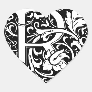 Letter R Medieval Monogram Art Nouveau Heart Sticker