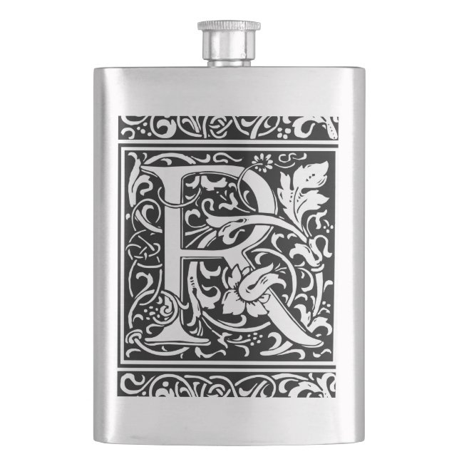 Letter R Medieval Monogram Art Nouveau Hip Flask (Front)