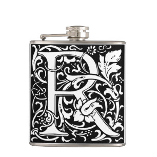 Letter R Medieval Monogram Art Nouveau Hip Flask