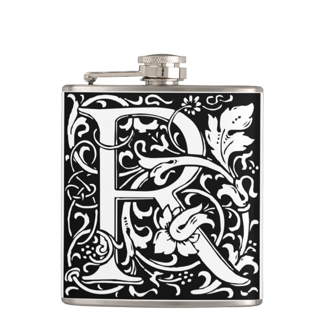 Letter R Medieval Monogram Art Nouveau Hip Flask (Front)