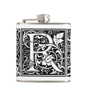 Letter R Medieval Monogram Art Nouveau Hip Flask