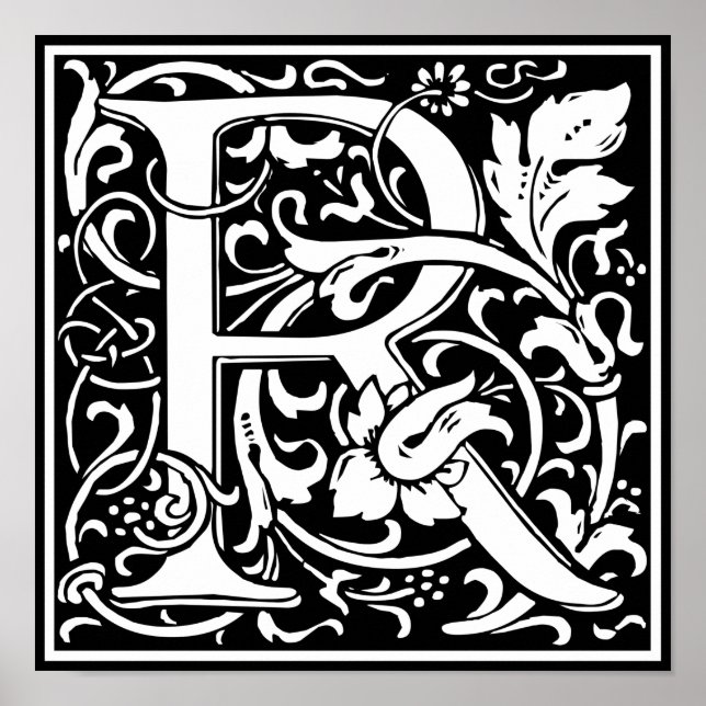 Letter R Medieval Monogram Art Nouveau Poster (Front)