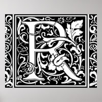 Letter R Medieval Monogram Art Nouveau