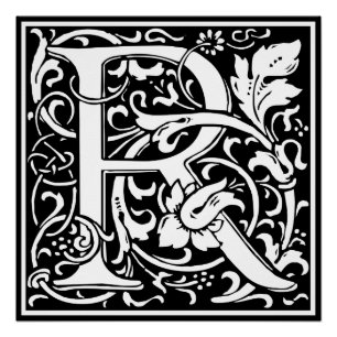 Letter R Medieval Monogram Art Nouveau Poster