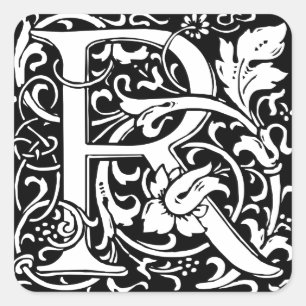 Letter R Medieval Monogram Art Nouveau Square Sticker