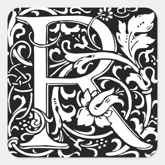 Letter R Medieval Monogram Art Nouveau Square Sticker (Front)