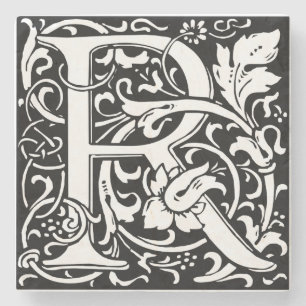 Letter R Medieval Monogram Art Nouveau Stone Coaster