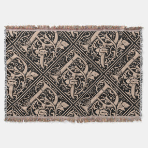 Letter R Medieval Monogram Art Nouveau Throw Blanket