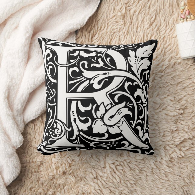 Letter R Medieval Monogram Art Nouveau Throw Pillow (Blanket)