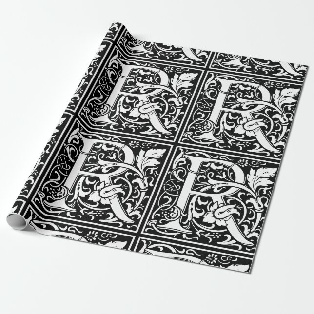 Letter R Medieval Monogram Art Nouveau Wrapping Paper (Unrolled)