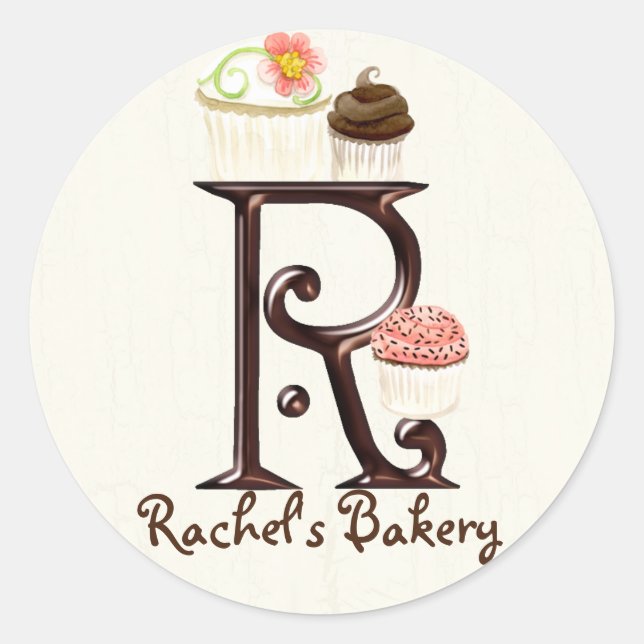 Letter R Monogram Cupcake Logo Business Stickers (Front)