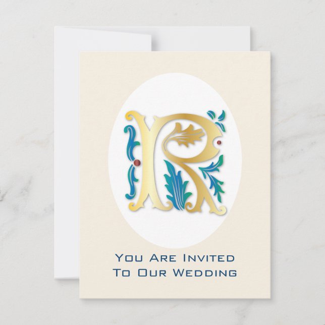 Letter R Monogram Fleur de lis Invitation (Front)