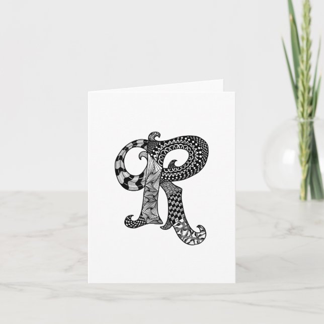Letter R Monogram in Black and White Note Card (Front)