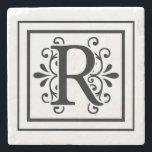 Letter R Monogram Stone Coasters<br><div class="desc">monogram, initial, elegant, black, white, square, border, letter r</div>