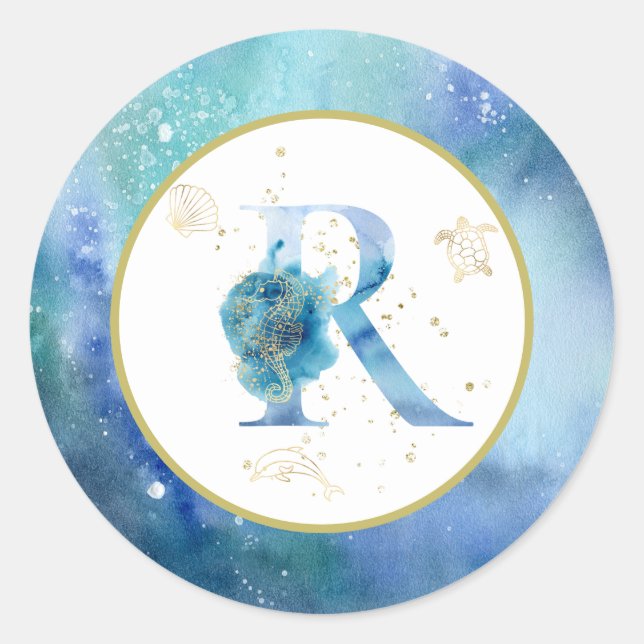 *~*  LETTER R -  Nautical Beach Envelope  Sticker (Front)