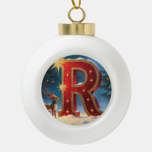 Letter R Reindeer Personalized Monogram Holiday Ceramic Ball Christmas Ornament