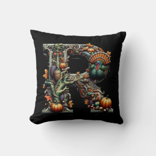Letter R Thanksgiving style turkey Throw Pillow