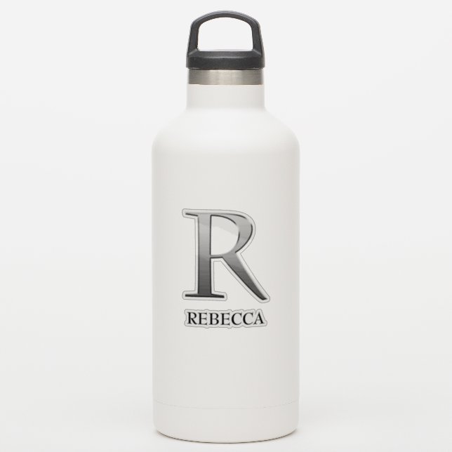 Letter R Two-Tone Silver Gray and Name Sticker (Waterbottle)