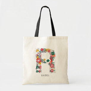 Letter R Whimsical Floral Letter Monogram I Tote Bag