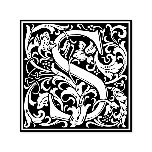 Letter S art nouveau black and white Tile Self-inking Stamp (Design)