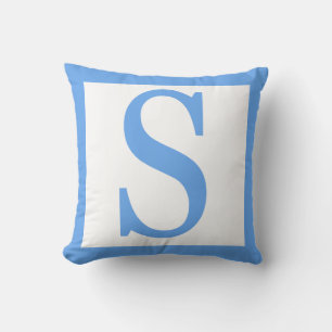 Letter S Baby Blue Border Throw Pillow