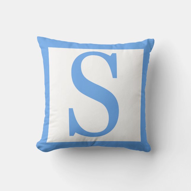 Letter S Baby Blue Border Throw Pillow (Front)