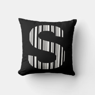 LETTER S BAR CODE First Initial Barcode Pattern Throw Pillow