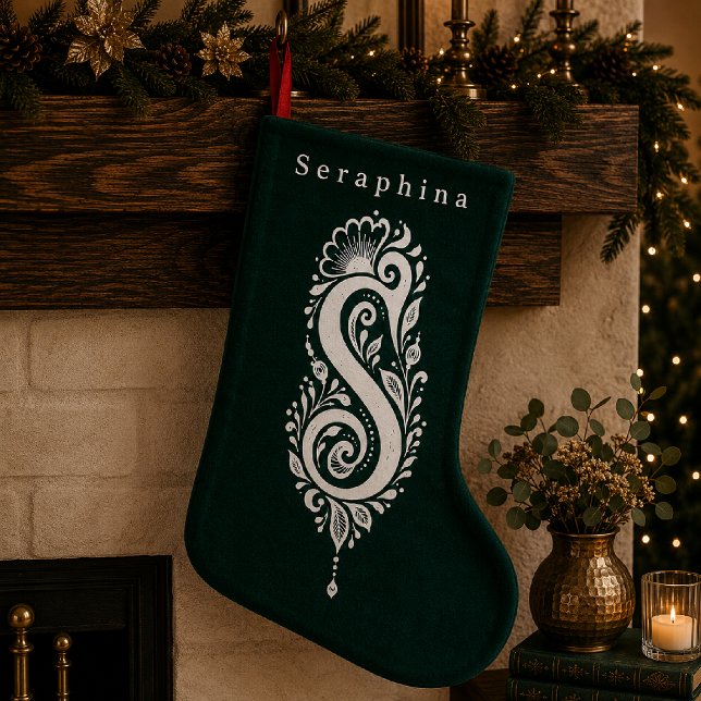 Letter S Botanical Monogram Personalized Stocking (Creator Uploaded)
