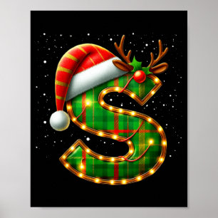 Letter S Christmas Plaid Santa Hat Monogram Initia Poster