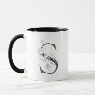 Letter S  Floral Monogrammed Black and White  Mug