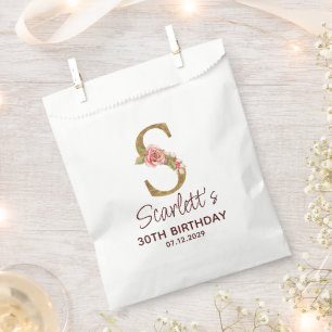 Letter S Gold Monogram Blush Pink Roses Favour Bag