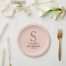 Letter S Gold Monogram Blush Pink Roses