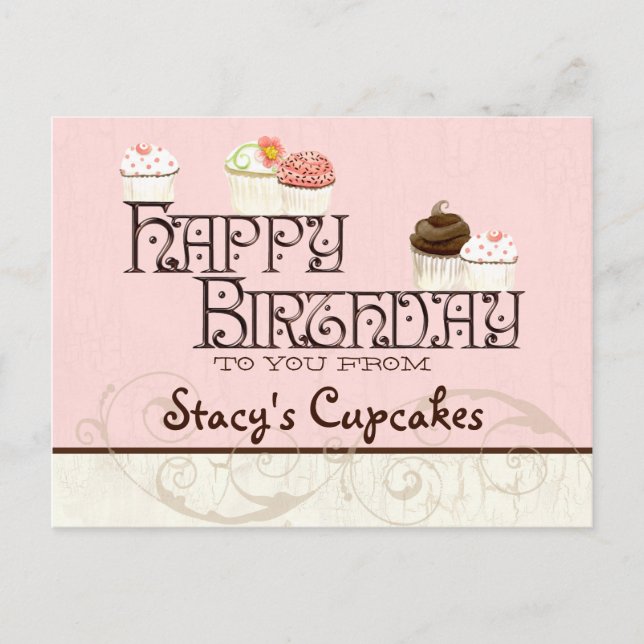 Letter S Happy Birthday Cupcake Business Postcard (Front)