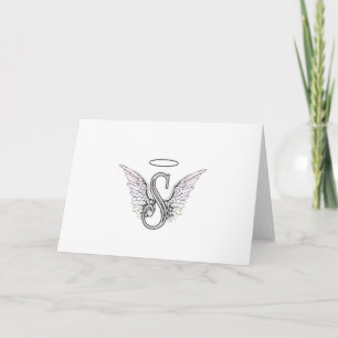 Letter S Initial Monogram with Angel Wings & Halo