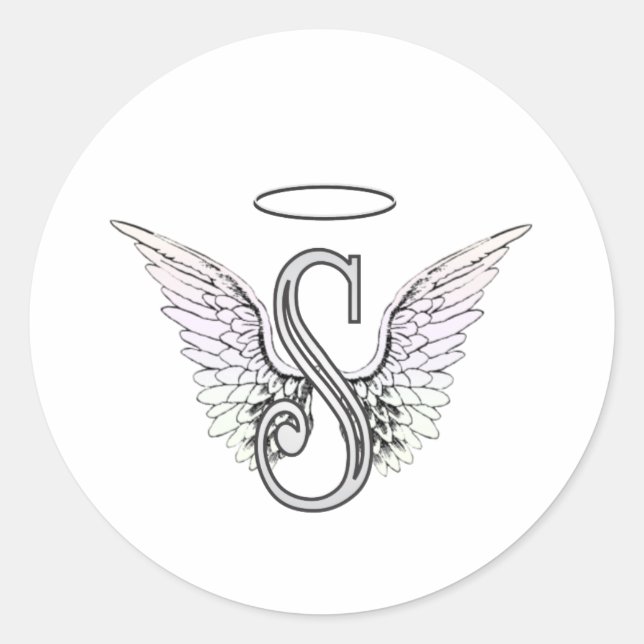 Letter S Initial Monogram with Angel Wings & Halo Classic Round Sticker (Front)