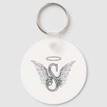 Letter S Initial Monogram with Angel Wings & Halo