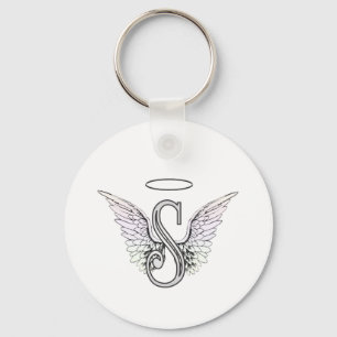 Letter S Initial Monogram with Angel Wings & Halo Keychain