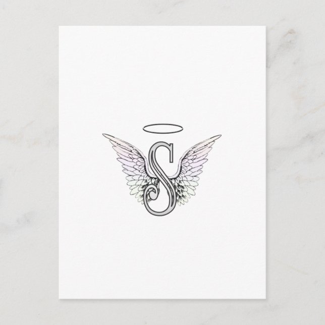 Letter S Initial Monogram with Angel Wings & Halo Postcard (Front)