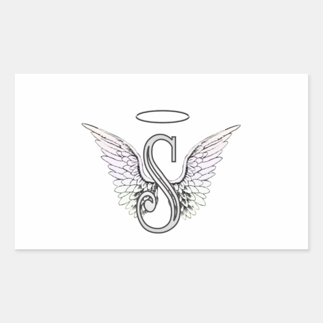 Letter S Initial Monogram with Angel Wings & Halo Sticker (Front)