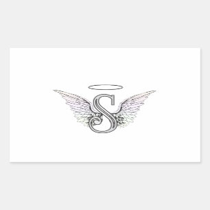 Letter S Initial Monogram with Angel Wings & Halo Sticker