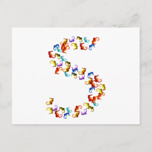 Letter S made out of colourful seahorse graphics Postcard