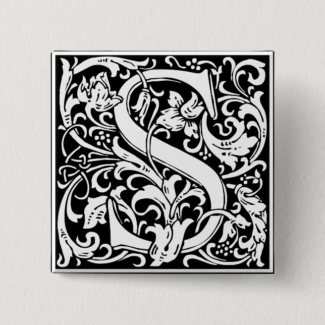 Letter S Medieval Monogram Art Nouveau 2 Inch Square Button (Front)